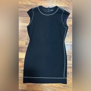 Theory Womens 10 Black Admiral Crepe Cap Sleeve Shift Dress Work Career